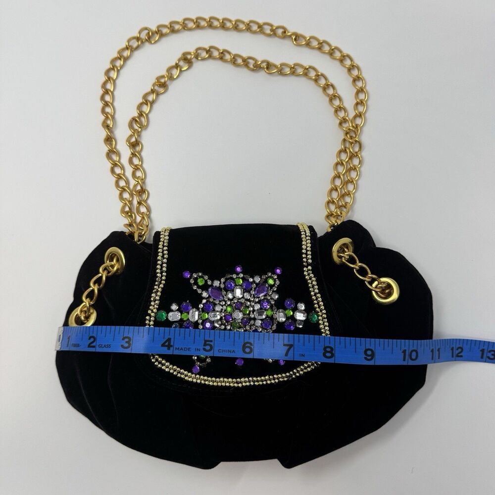 Paris Hilton Black Velvet Mini Handbag Purse Rhinestones Chains Y2K Glam Bling - Picture 11 of 14